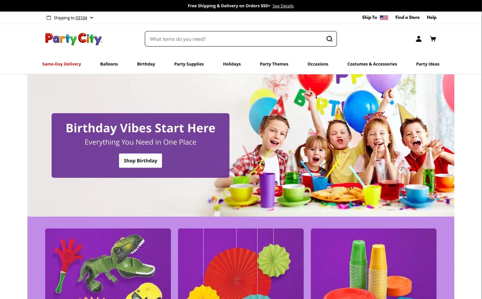 Screenshot of PartyCity.com